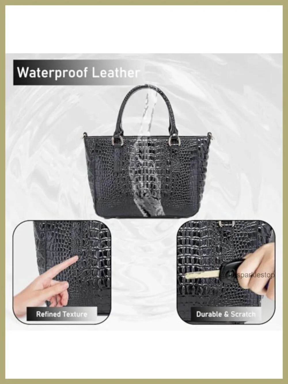 Women's Croc Embossed Faux Leather Tote Satchel Purse with Zipper Compartments